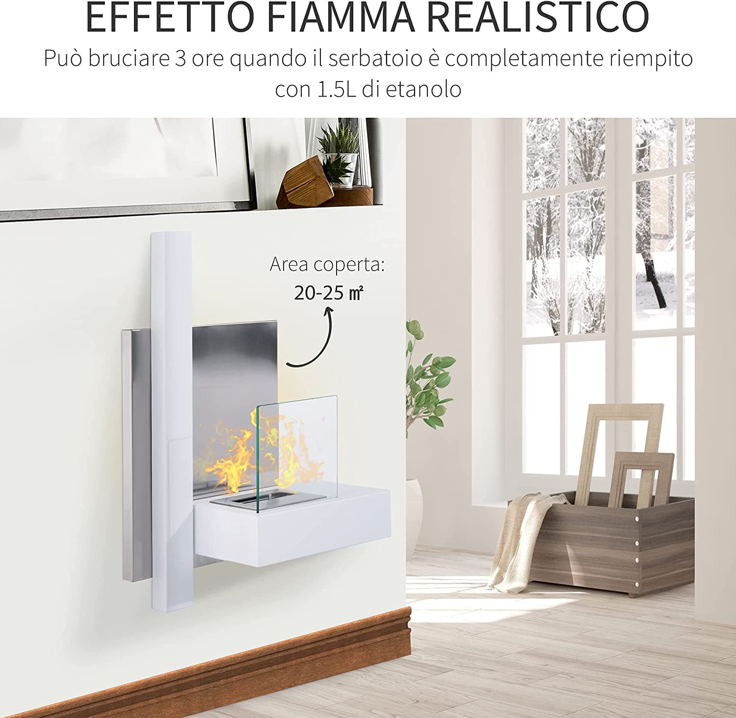 Camino a Bioetanolo da parete "Vienna" in Acciaio da 3,5 Kw arredamento Moderno in Caminetti gel ed etanolo Decor Space - Altamura, commercioVirtuoso.it