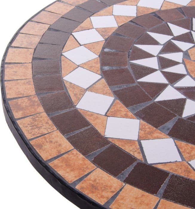 Set "Mosaico" Tavolino tondo con poltrone e decoro in ceramica ed acciaio verniciato a polvere per giardino veranda in Tavoli standard Decor Space - Altamura, commercioVirtuoso.it