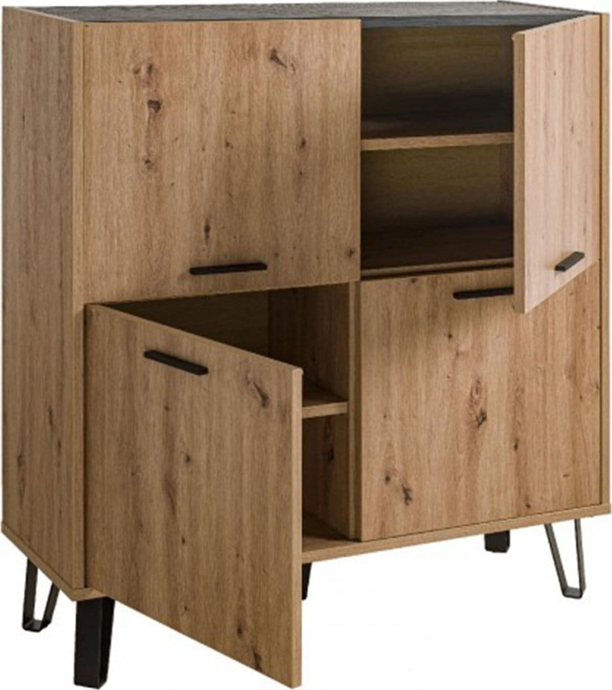 Contro mobile madia multiuso "Vitruvia" con 4 ante rovere e nero da interno h 123 cm in Credenze Decor Space - Altamura, commercioVirtuoso.it