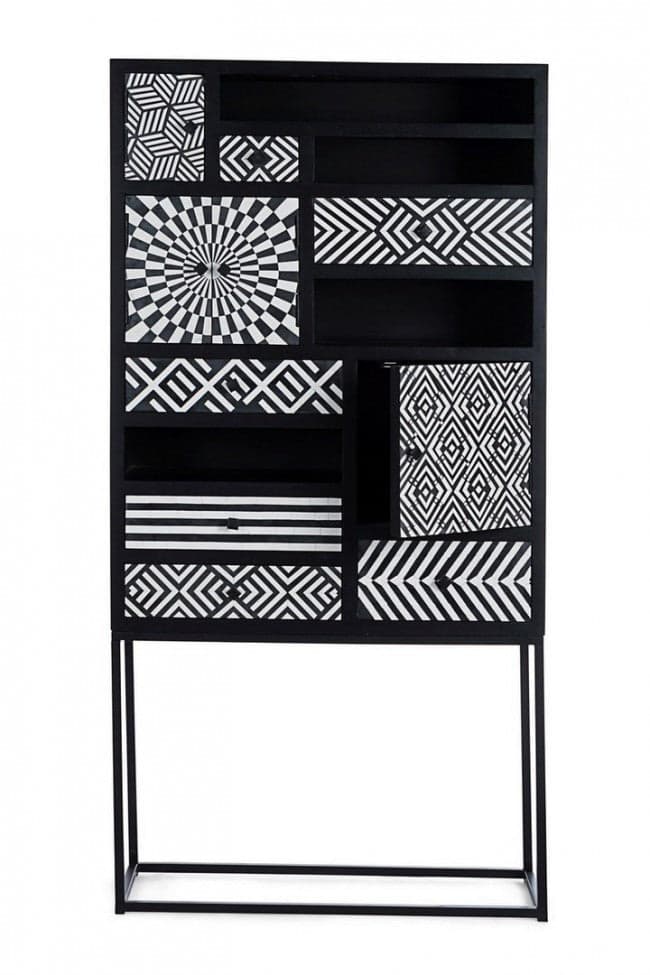 Credenza "Janesh" 4 ante, 6 cassetti, con struttura in legno di mango, stile moderno in Credenze Decor Space - Altamura, commercioVirtuoso.it