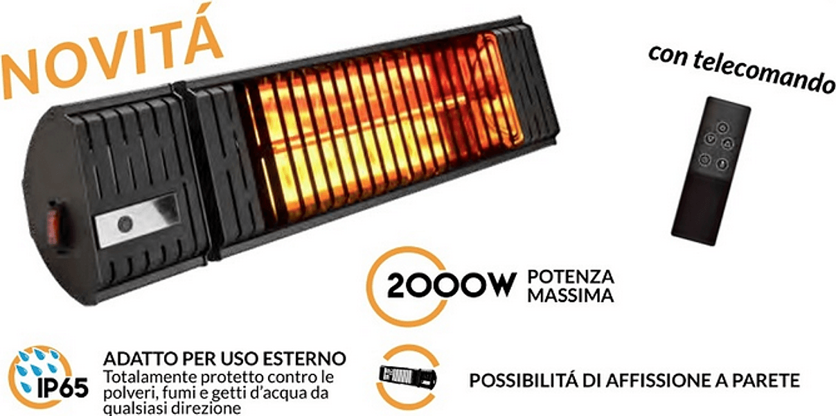 Lampada radiante "Giove" con telecomando stufa da esterno per bar e ristoranti 2000 W in Stufe elettriche Decor Space - Altamura, commercioVirtuoso.it