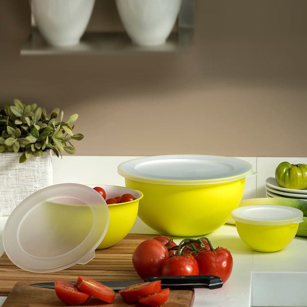 Set 3 ciotole con tappi  scodella da cucina moderna in tinta unita 3 dimensioni in Ciotole per preparazione dolci Decor Space - Altamura, commercioVirtuoso.it