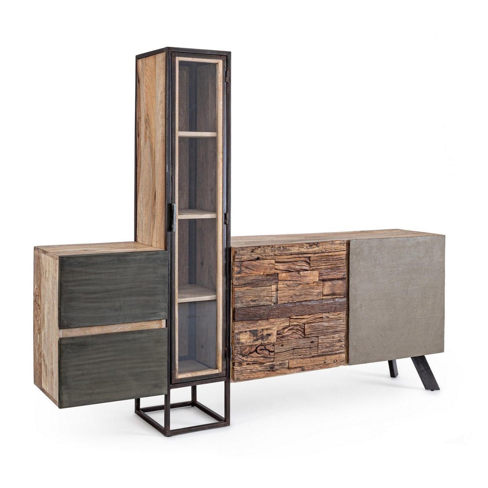 Credenza "Manchester" con struttura in legno di mango e acciaio, cassetti in legno riciclato, stile moderno - 23