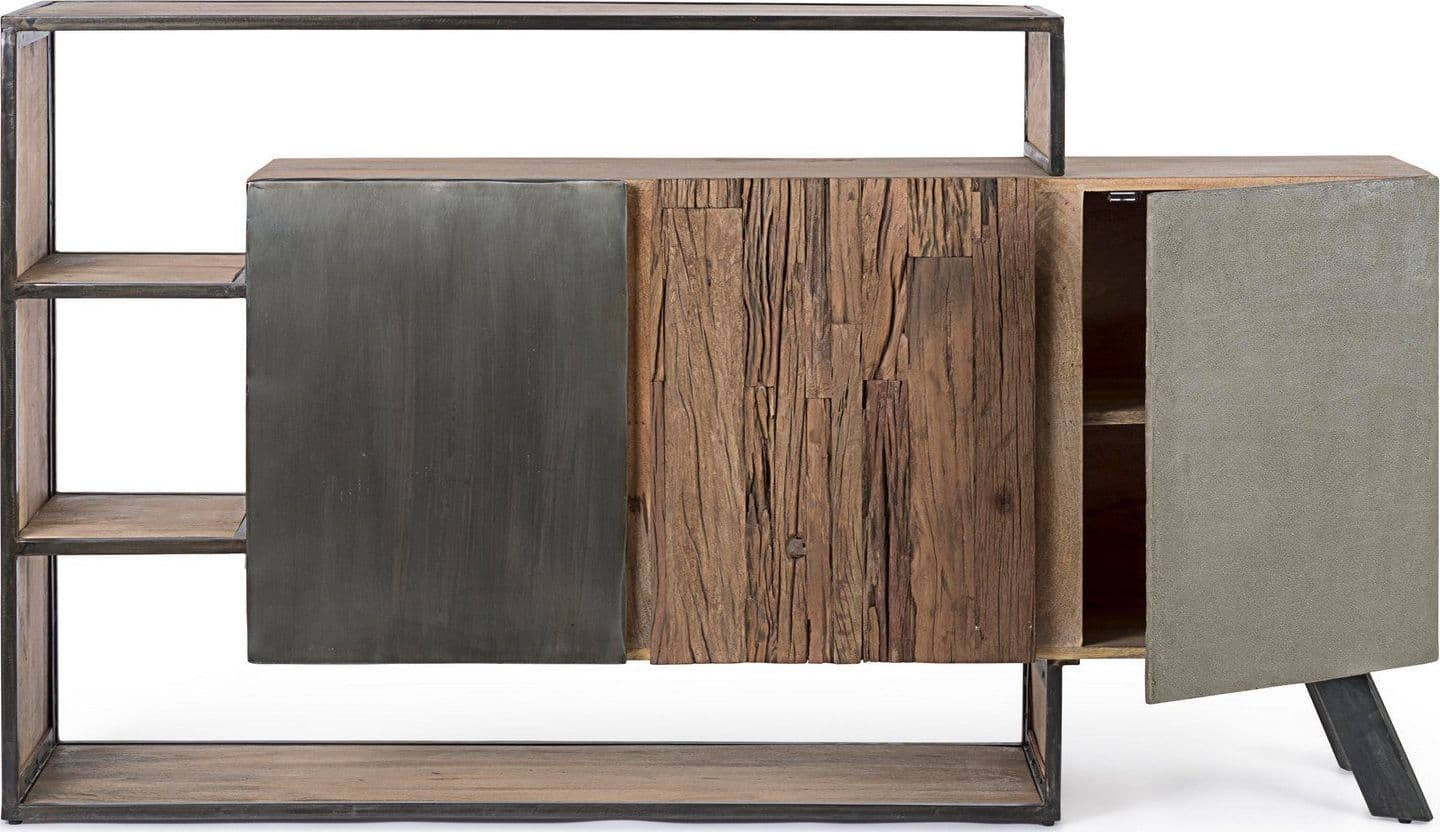 Credenza "Manchester" con struttura in legno di mango e acciaio, cassetti in legno riciclato, stile moderno in Credenze Decor Space - Altamura, commercioVirtuoso.it