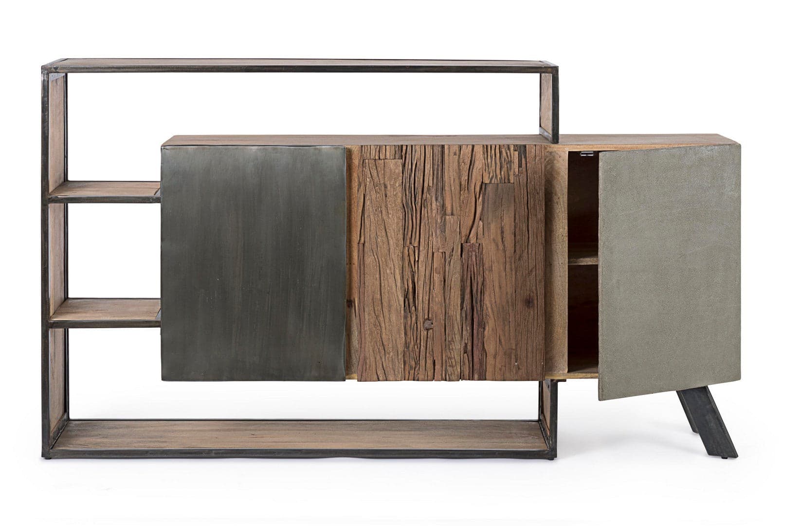 Credenza "Manchester" con struttura in legno di mango e acciaio, cassetti in legno riciclato, stile moderno in Credenze Decor Space - Altamura, commercioVirtuoso.it