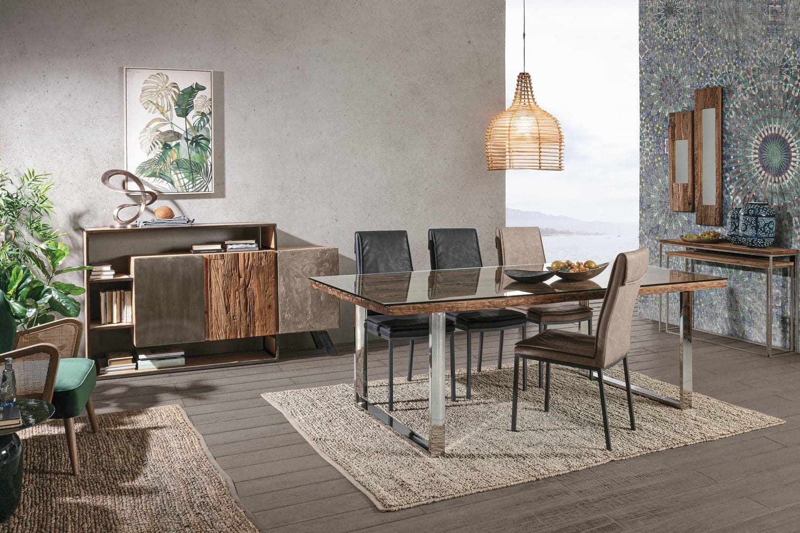 Credenza "Manchester" con struttura in legno di mango e acciaio, cassetti in legno riciclato, stile moderno in Credenze Decor Space - Altamura, commercioVirtuoso.it