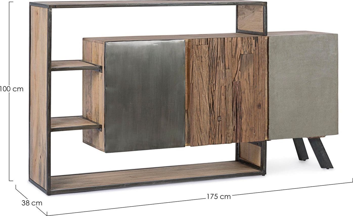 Credenza "Manchester" con struttura in legno di mango e acciaio, cassetti in legno riciclato, stile moderno in Credenze Decor Space - Altamura, commercioVirtuoso.it