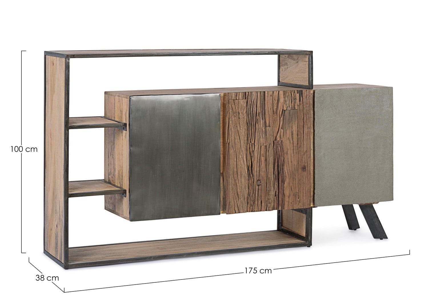 Credenza "Manchester" con struttura in legno di mango e acciaio, cassetti in legno riciclato, stile moderno in Credenze Decor Space - Altamura, commercioVirtuoso.it