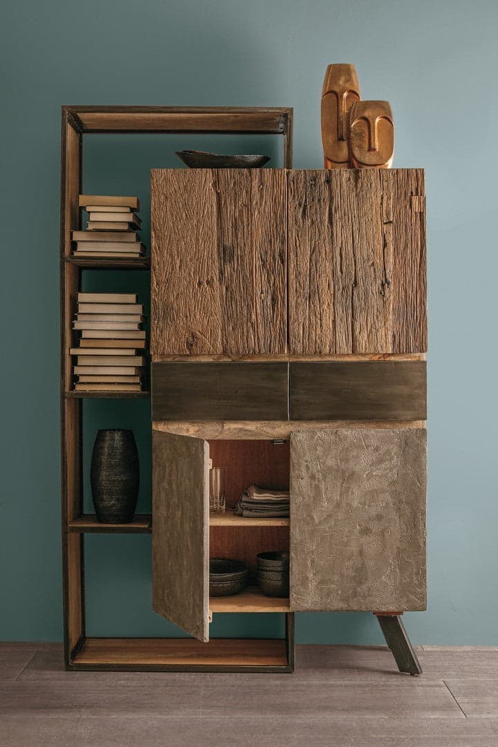 Credenza "Manchester" con struttura in legno di mango e acciaio, cassetti in legno riciclato, stile moderno - 25