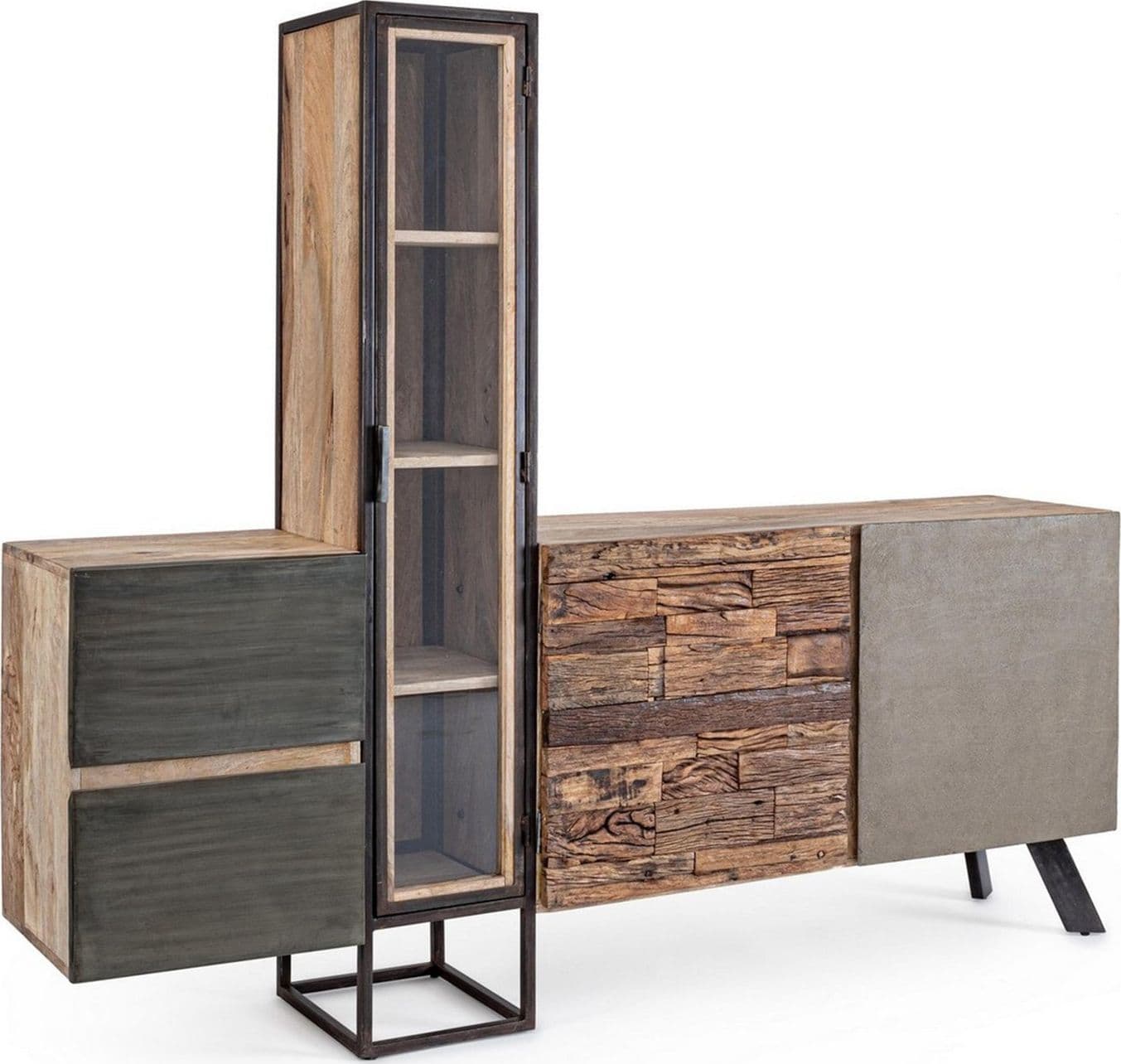 Credenza "Manchester" con struttura in legno di mango e acciaio, cassetti in legno riciclato, stile moderno - 29