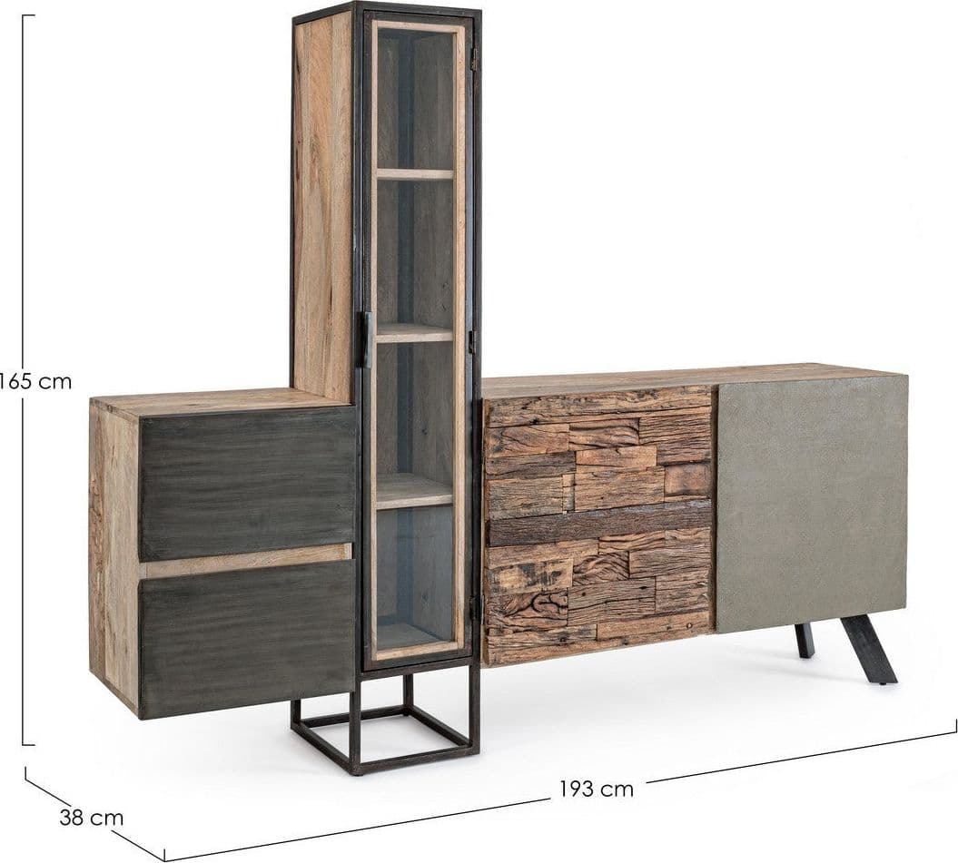 Credenza "Manchester" con struttura in legno di mango e acciaio, cassetti in legno riciclato, stile moderno - 30