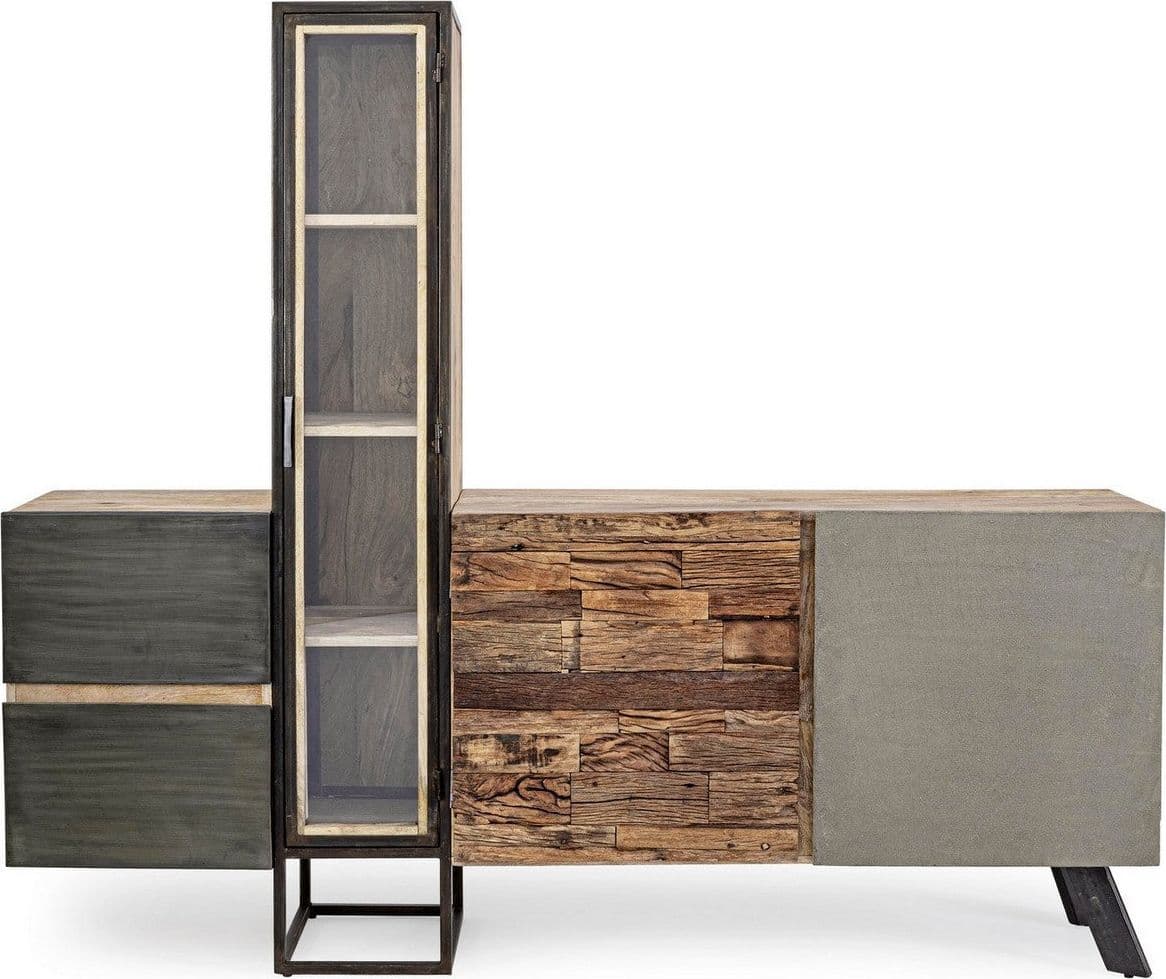 Credenza "Manchester" con struttura in legno di mango e acciaio, cassetti in legno riciclato, stile moderno - 31