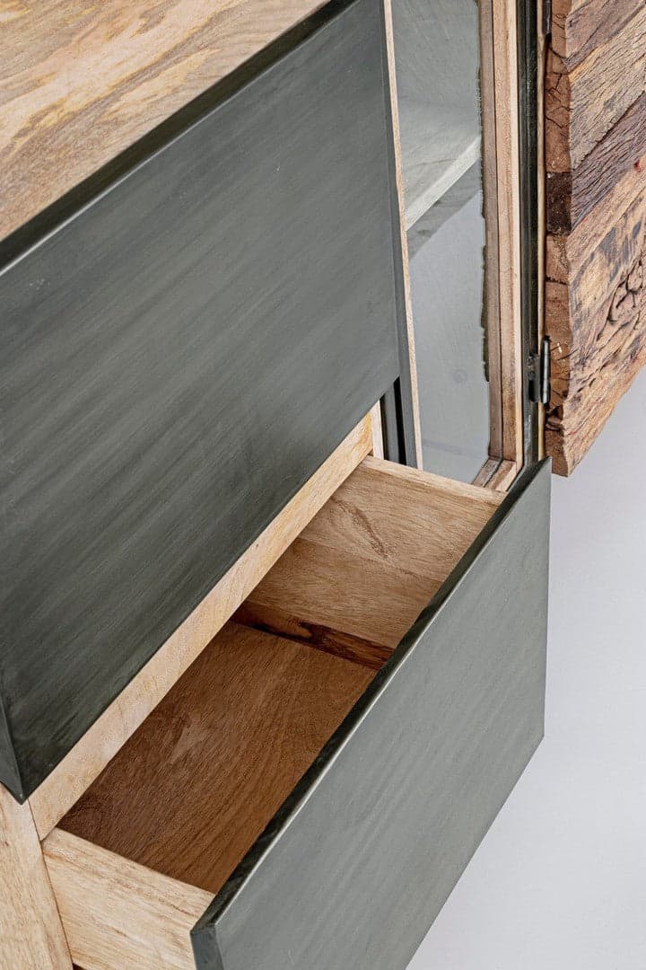Credenza "Manchester" con struttura in legno di mango e acciaio, cassetti in legno riciclato, stile moderno - 34