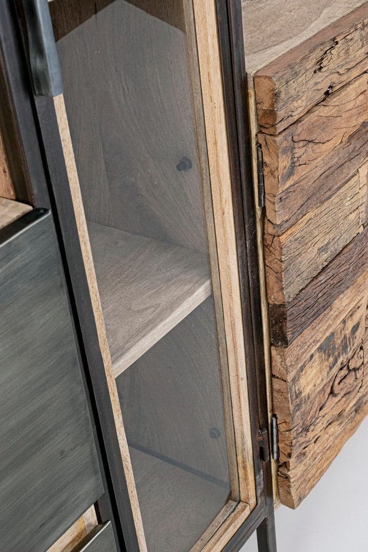 Credenza "Manchester" con struttura in legno di mango e acciaio, cassetti in legno riciclato, stile moderno - 36