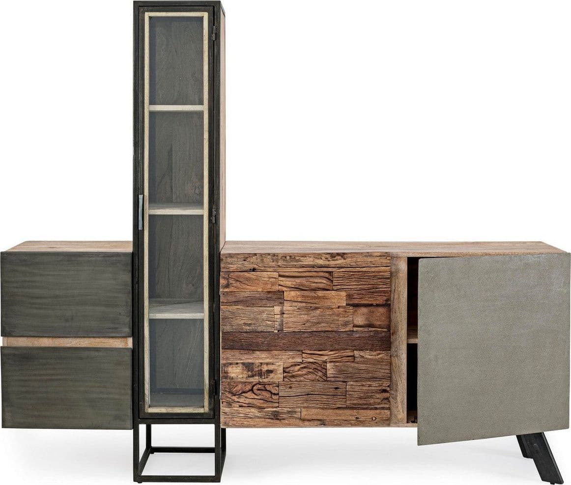 Credenza "Manchester" con struttura in legno di mango e acciaio, cassetti in legno riciclato, stile moderno - 37