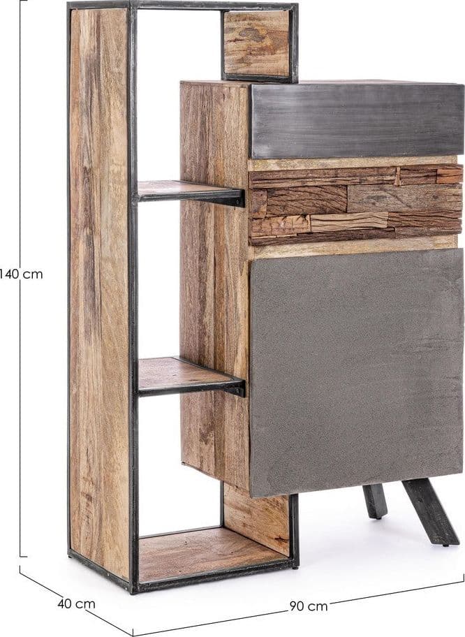 Credenza "Manchester" con struttura in legno di mango e acciaio, cassetti in legno riciclato, stile moderno - 41