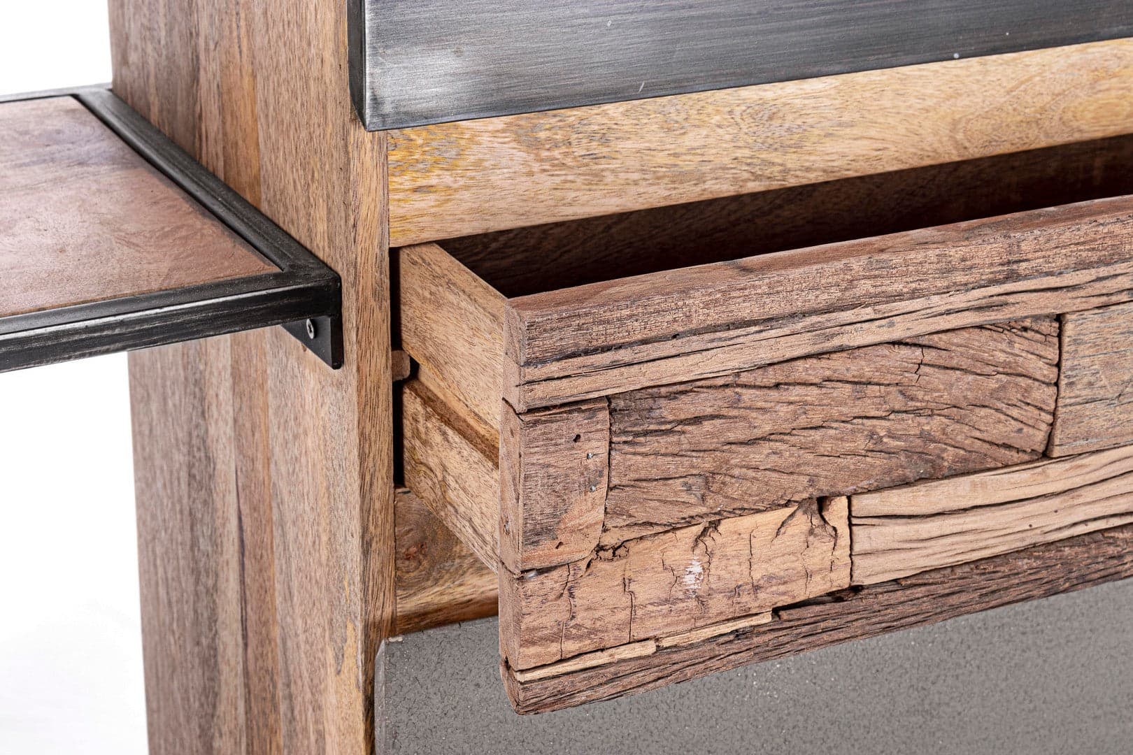 Credenza "Manchester" con struttura in legno di mango e acciaio, cassetti in legno riciclato, stile moderno - 45