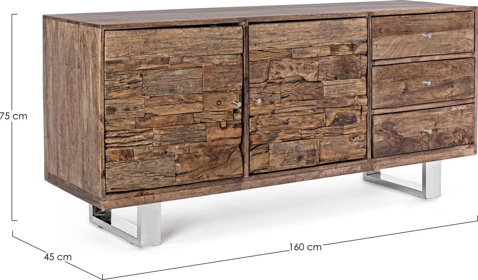 Credenza "Stanton", 2 ante e 3 cassetti, struttura in legno di mango, 160 cm in Credenze Decor Space - Altamura, commercioVirtuoso.it