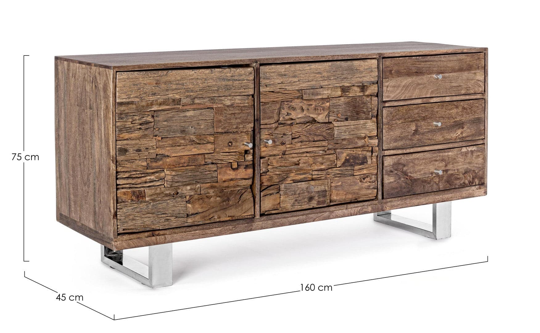 Credenza "Stanton", 2 ante e 3 cassetti, struttura in legno di mango, 160 cm in Credenze Decor Space - Altamura, commercioVirtuoso.it