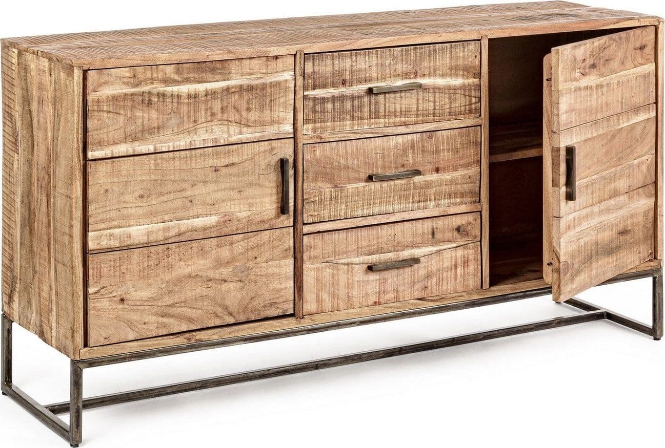 Credenza "Elmer" con struttura in legno di acacia, schienale in compensato, stile moderno - 31