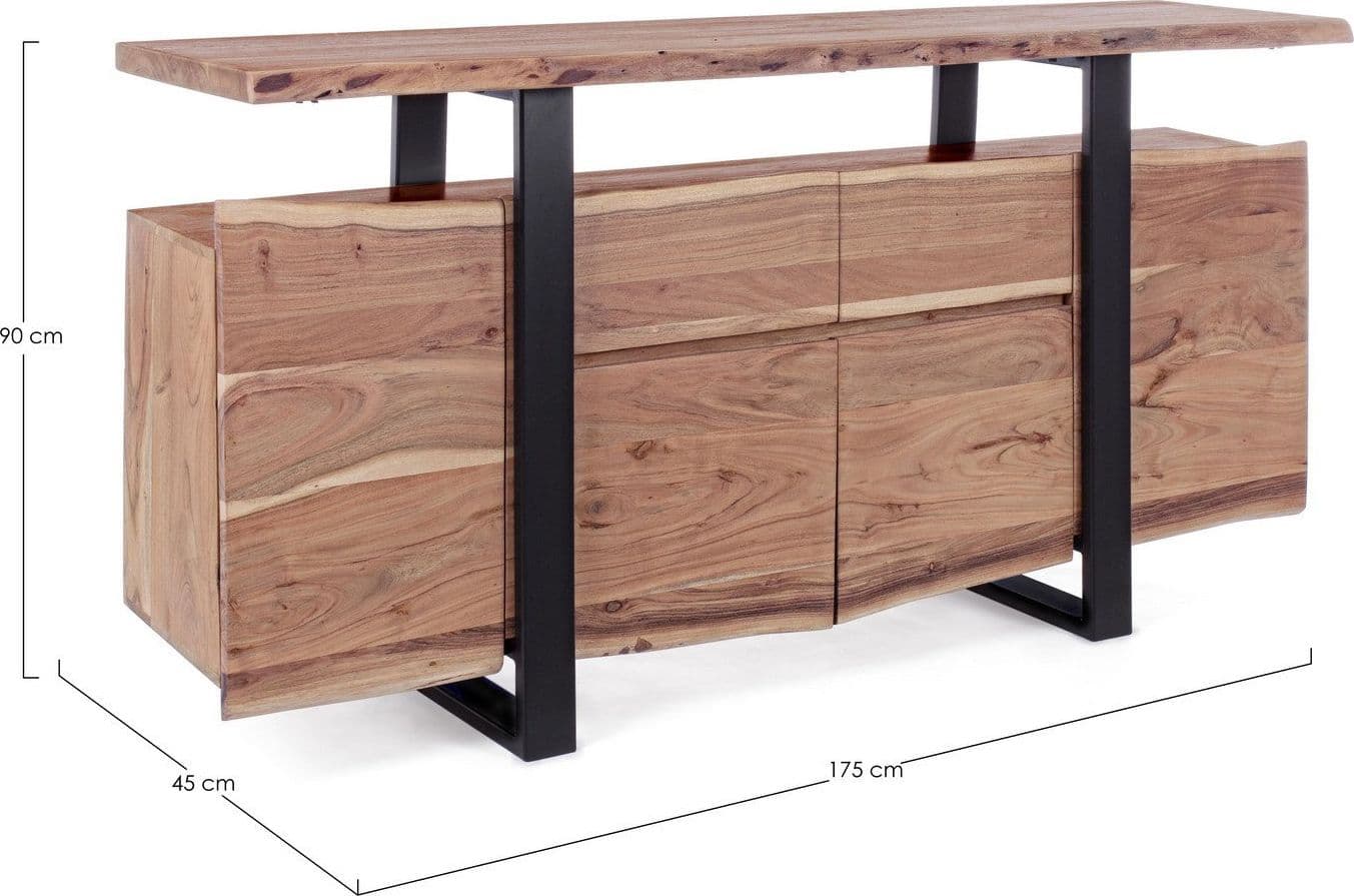 Credenza "Artur", 4 ante e 2 cassetti, struttura in legno di acacia e acciaio, 175 cm in Credenze Decor Space - Altamura, commercioVirtuoso.it
