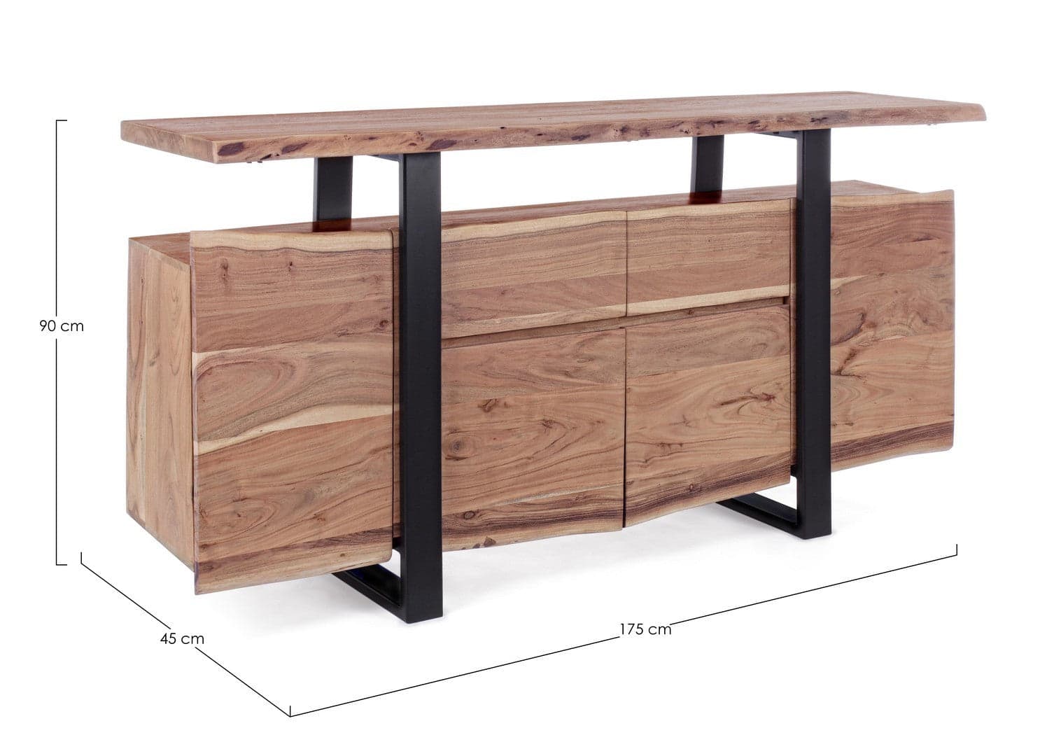 Credenza "Artur", 4 ante e 2 cassetti, struttura in legno di acacia e acciaio, 175 cm in Credenze Decor Space - Altamura, commercioVirtuoso.it