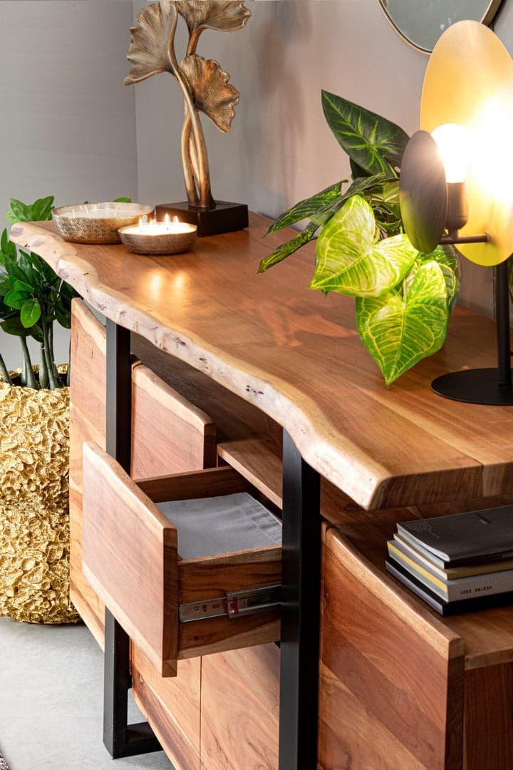 Credenza "Artur", 4 ante e 2 cassetti, struttura in legno di acacia e acciaio, 175 cm in Credenze Decor Space - Altamura, commercioVirtuoso.it