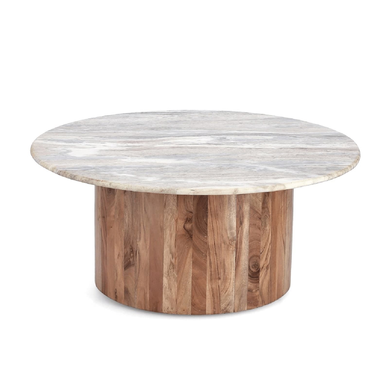 Tavolino eloy, piano in marmo con base in legno di acacia, Ø 80 x 35 cm
