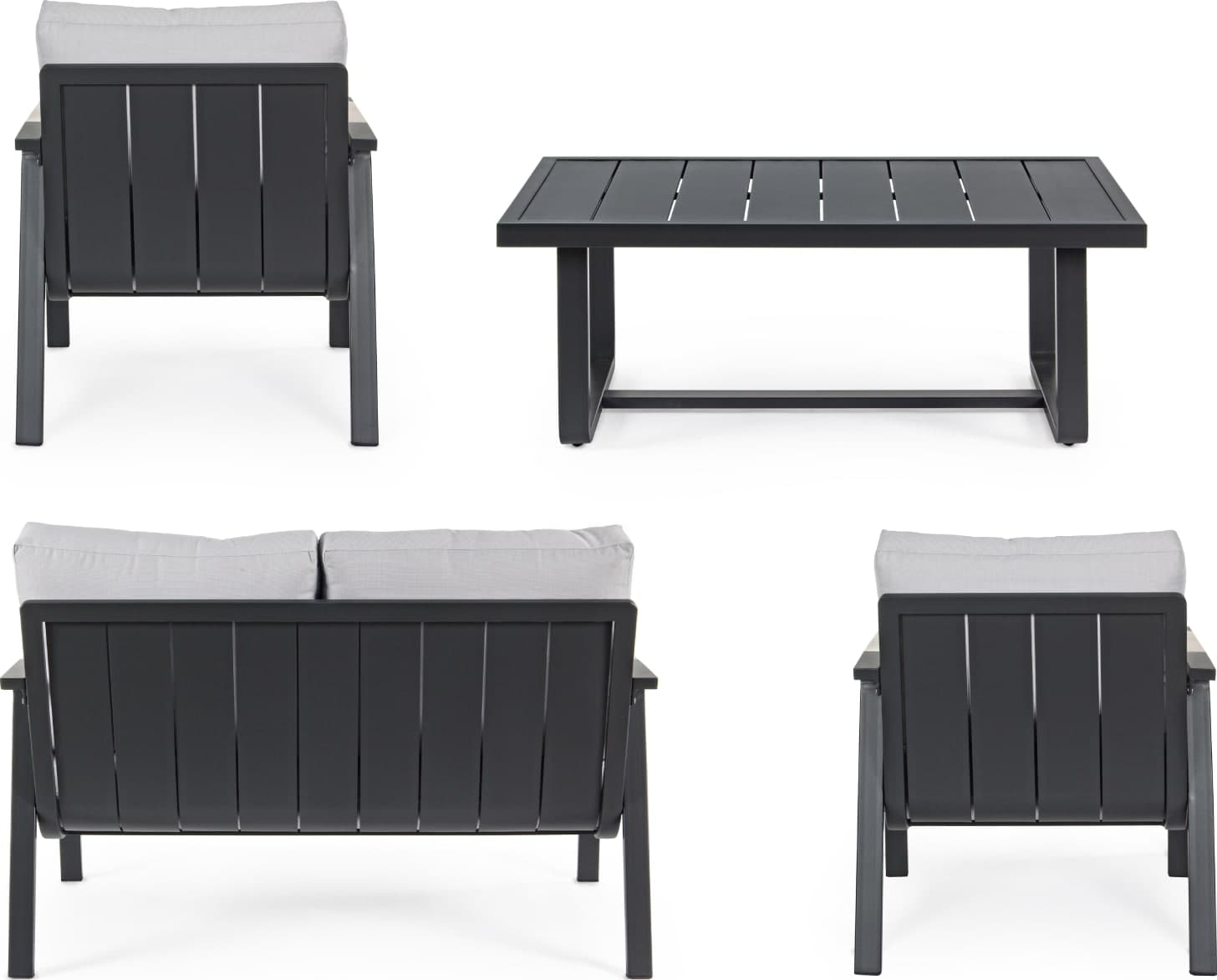 Salottino "Antares" con poltrone, tavolino e divanetto, in alluminio in Set di mobili Decor Space - Altamura, commercioVirtuoso.it