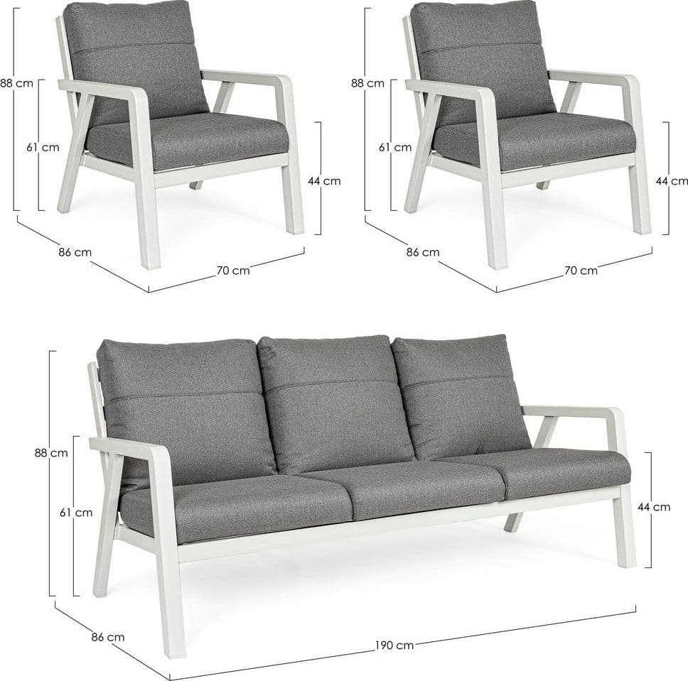 Salottino Moderno "Truman" in alluminio antiruggine con cuscini da giardino e veranda per esterno in Set di mobili Decor Space - Altamura, commercioVirtuoso.it