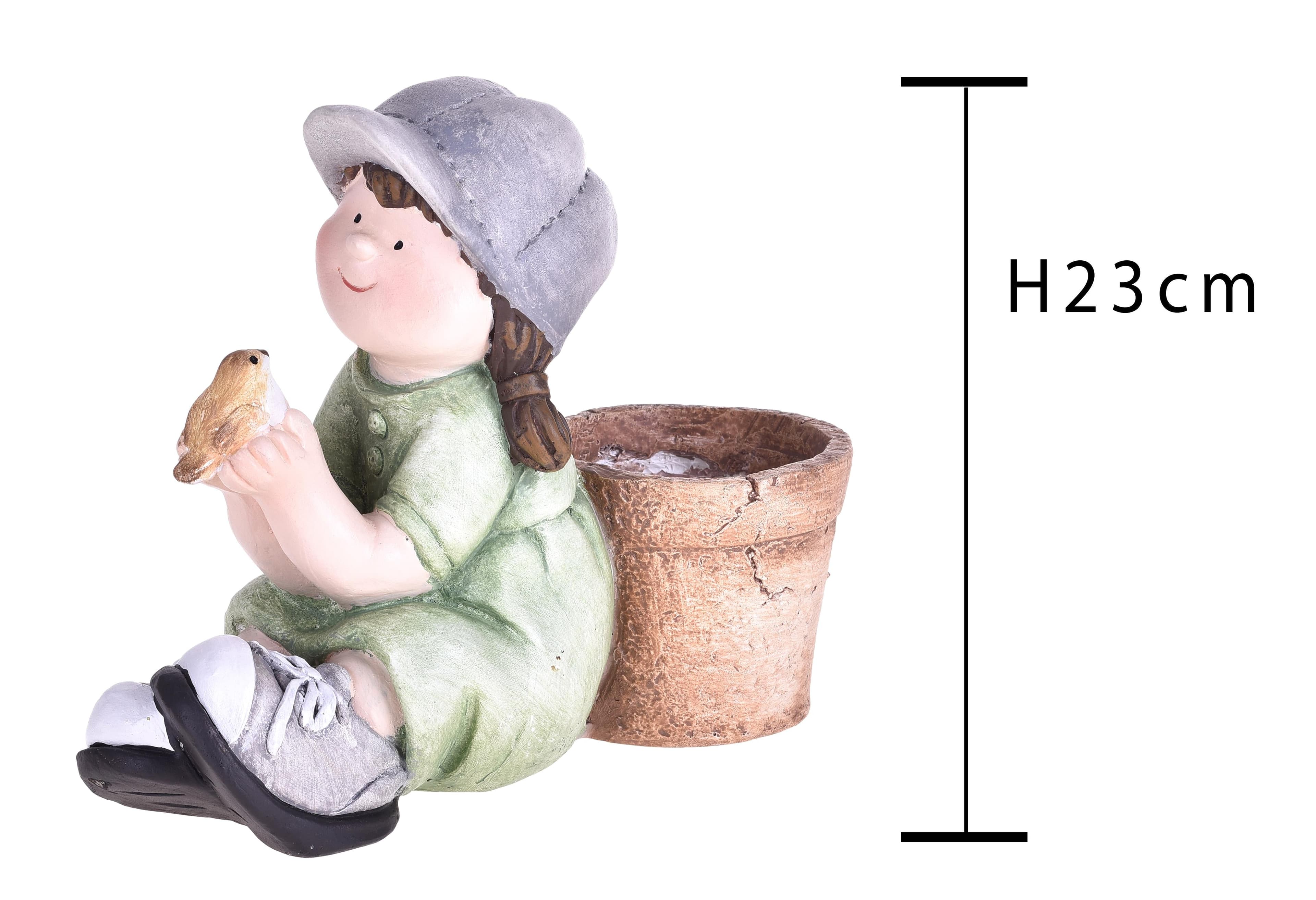 Statuetta di bambina con uccellino decorazione per esterno e giardino da 23 cm in Statue Decor Space - Altamura, commercioVirtuoso.it