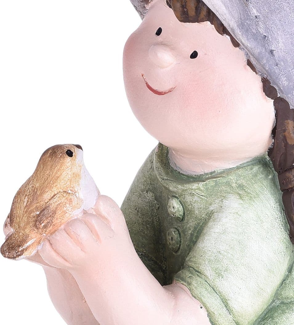Statuetta di bambina con uccellino decorazione per esterno e giardino da 23 cm in Statue Decor Space - Altamura, commercioVirtuoso.it