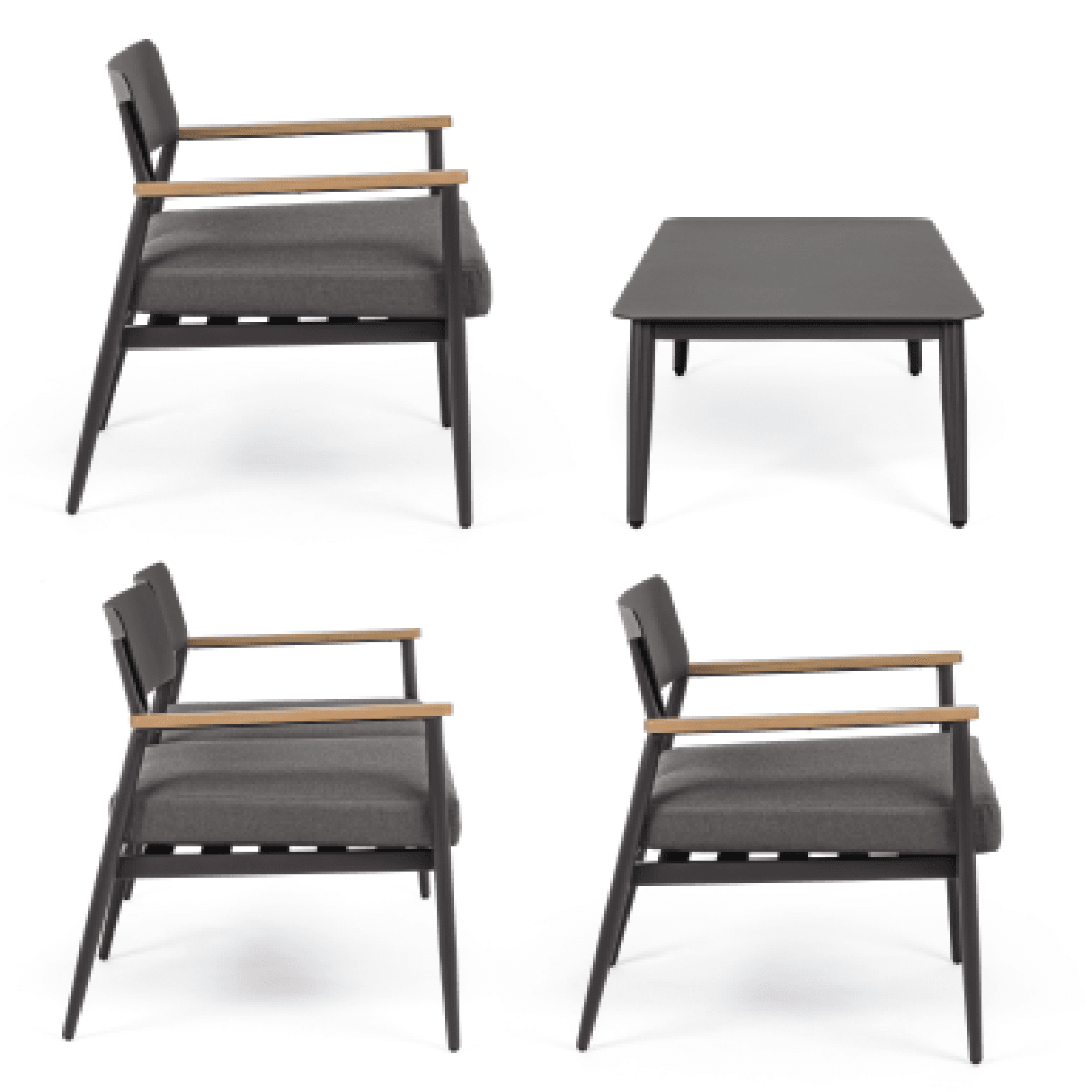 Salottino "Kaspian" con poltrone, tavolino e divanetto, in legno in Set di mobili Decor Space - Altamura, commercioVirtuoso.it