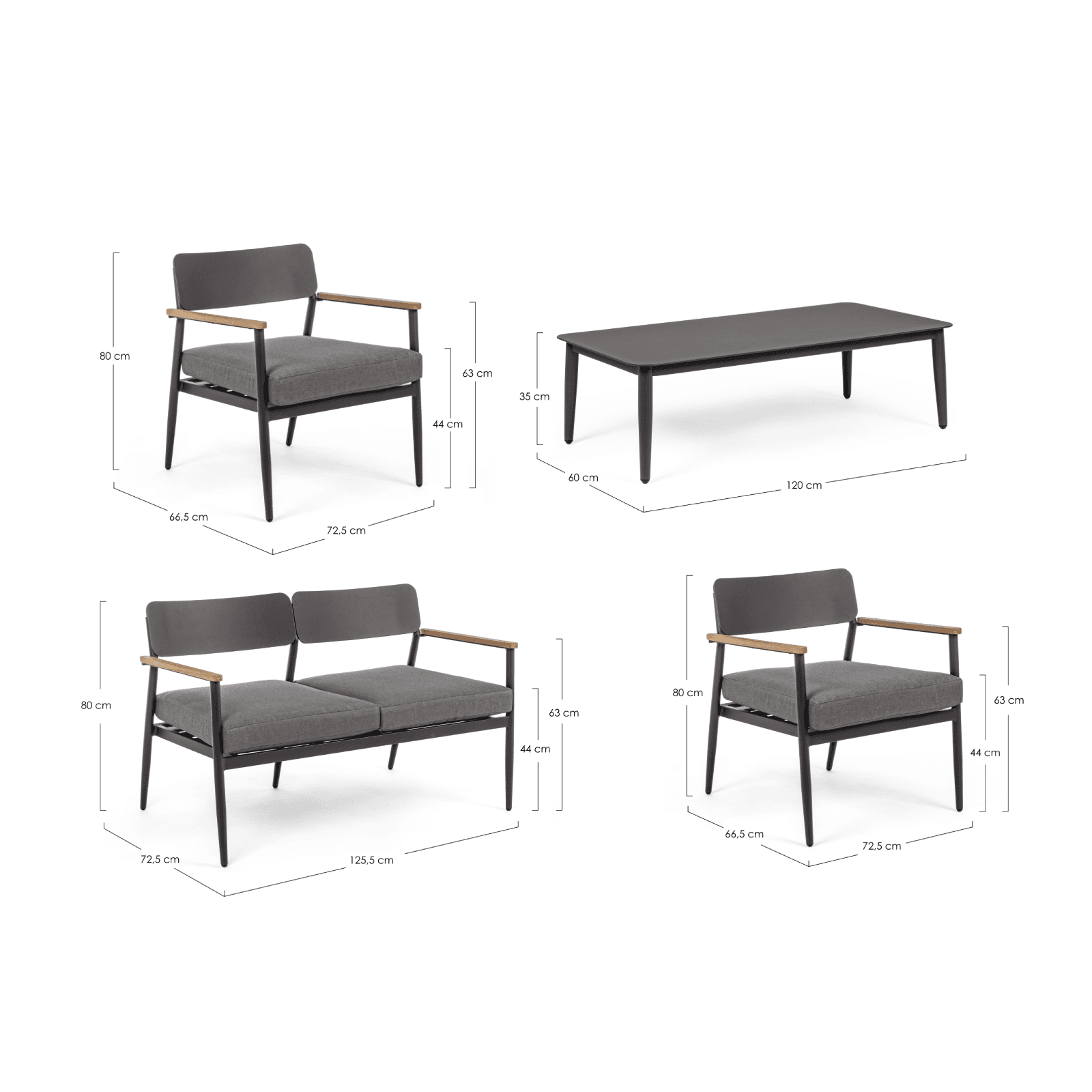 Salottino "Kaspian" con poltrone, tavolino e divanetto, in legno in Set di mobili Decor Space - Altamura, commercioVirtuoso.it