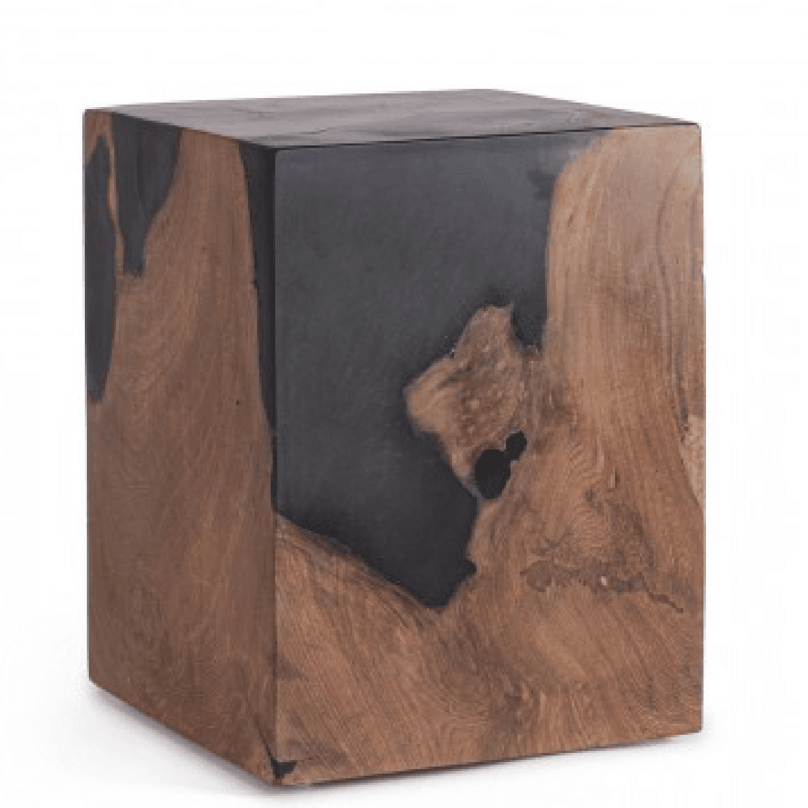 Tavolino melty nero, in radici di teak originali, 30 x 30