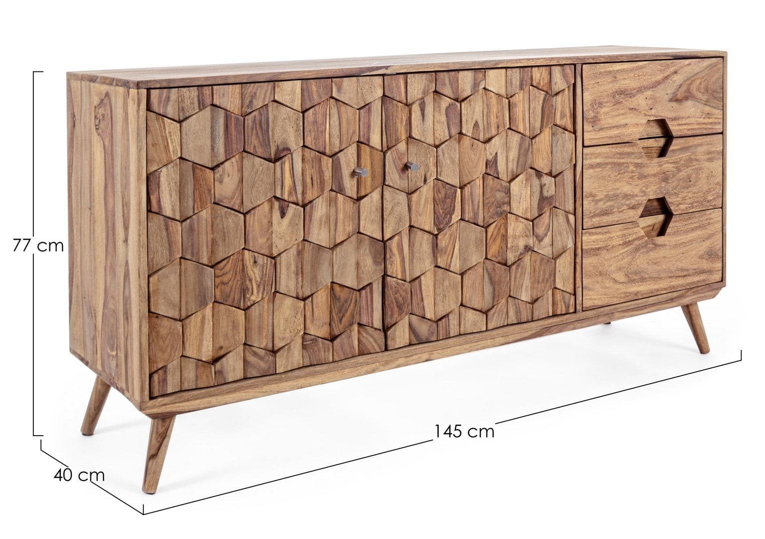 Credenza "Kant" con struttura e gambe in legno Sheesham, mobile in stile vintage in Credenze Decor Space - Altamura, commercioVirtuoso.it