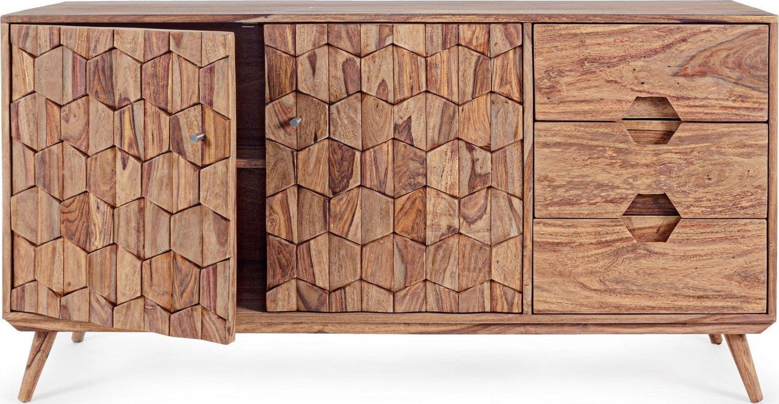 Credenza "Kant" con struttura e gambe in legno Sheesham, mobile in stile vintage in Credenze Decor Space - Altamura, commercioVirtuoso.it
