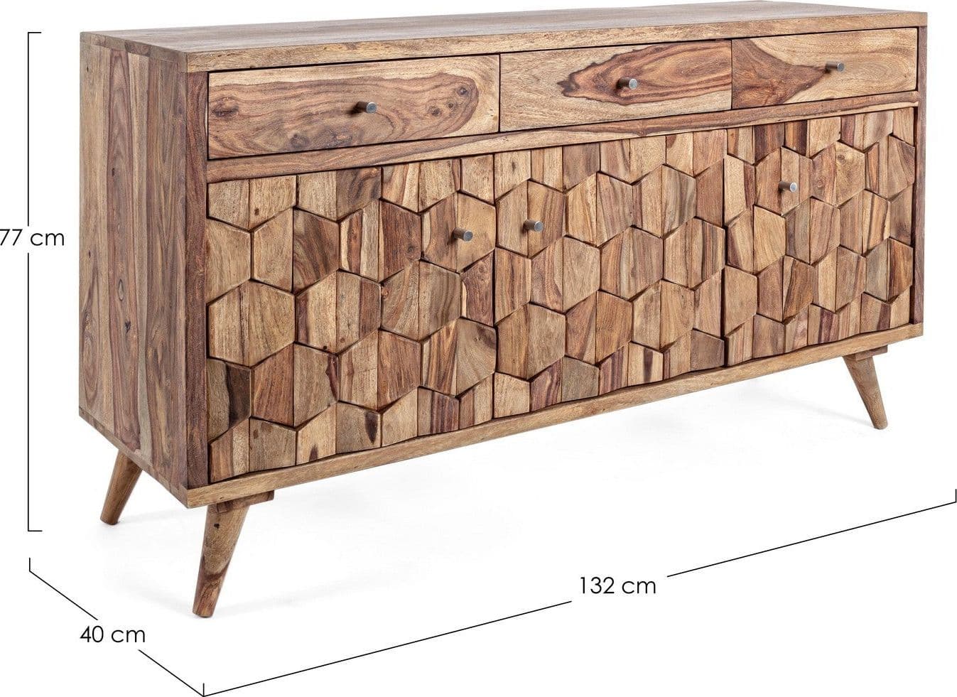 Credenza "Kant" con struttura e gambe in legno Sheesham, mobile in stile vintage - 21