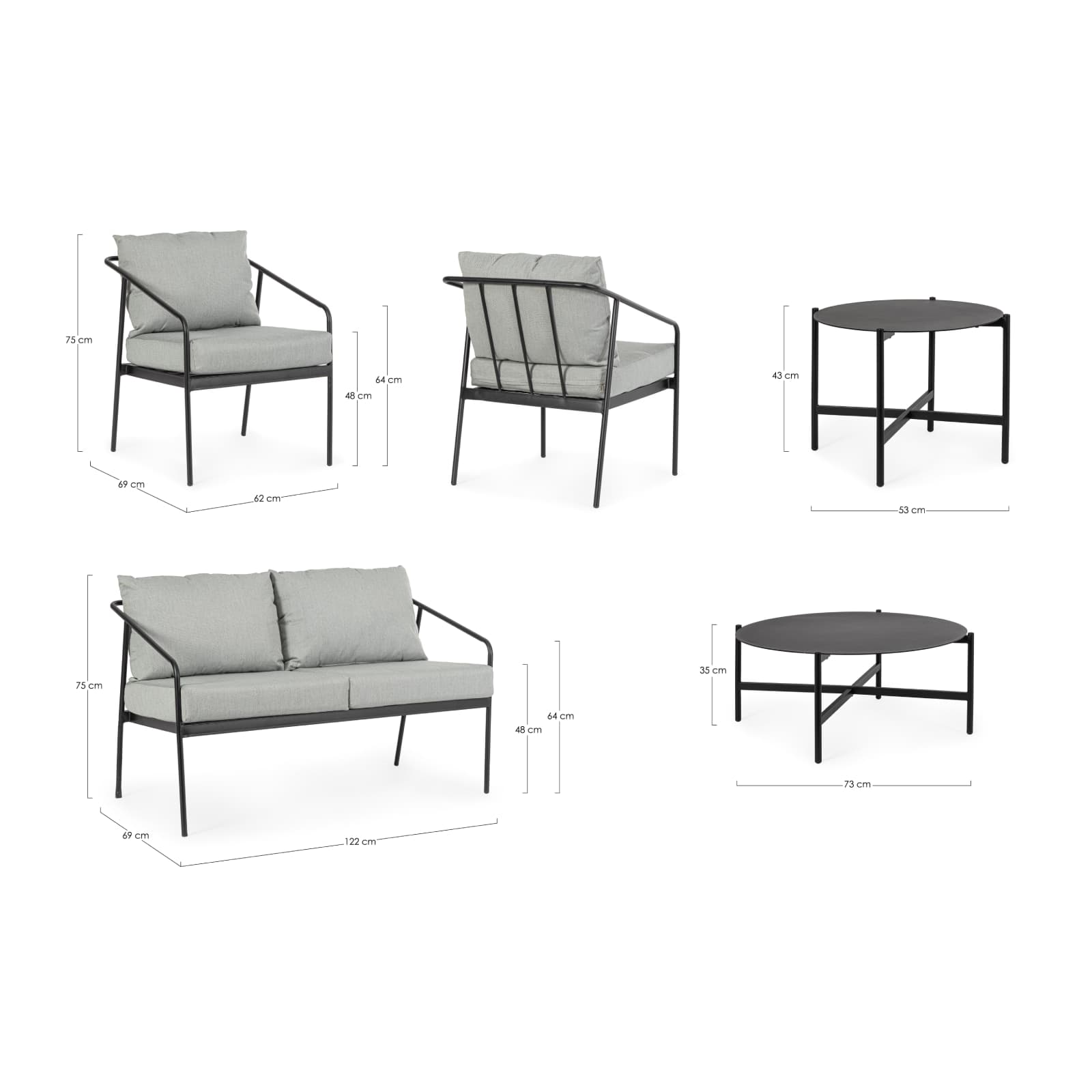 Salottino "Florian" con poltrone, tavolino e divanetto, struttura in acciaio in Set di mobili Decor Space - Altamura, commercioVirtuoso.it