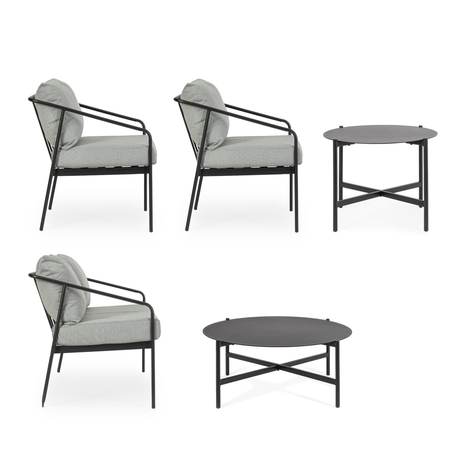 Salottino "Florian" con poltrone, tavolino e divanetto, struttura in acciaio in Set di mobili Decor Space - Altamura, commercioVirtuoso.it