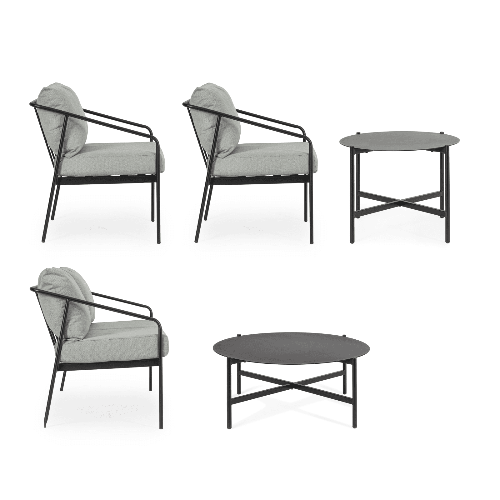 Salottino "Florian" con poltrone, tavolino e divanetto, struttura in acciaio in Set di mobili Decor Space - Altamura, commercioVirtuoso.it