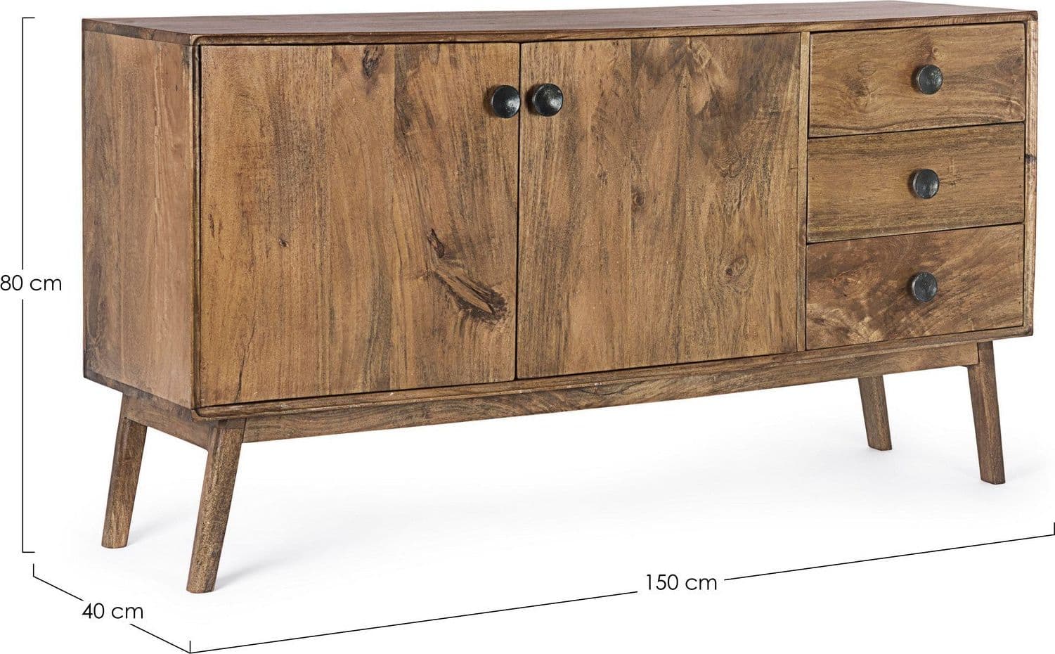 Credenza "Sylvester" con struttura e gambe in legno di mango, mobile in stile vintage in Credenze Decor Space - Altamura, commercioVirtuoso.it