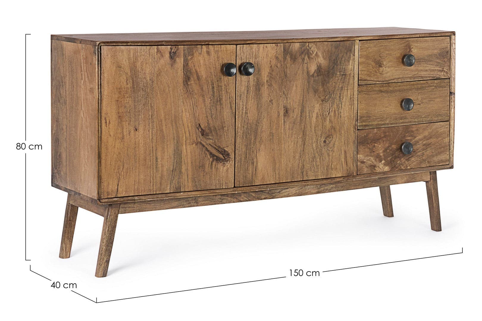 Credenza "Sylvester" con struttura e gambe in legno di mango, mobile in stile vintage in Credenze Decor Space - Altamura, commercioVirtuoso.it