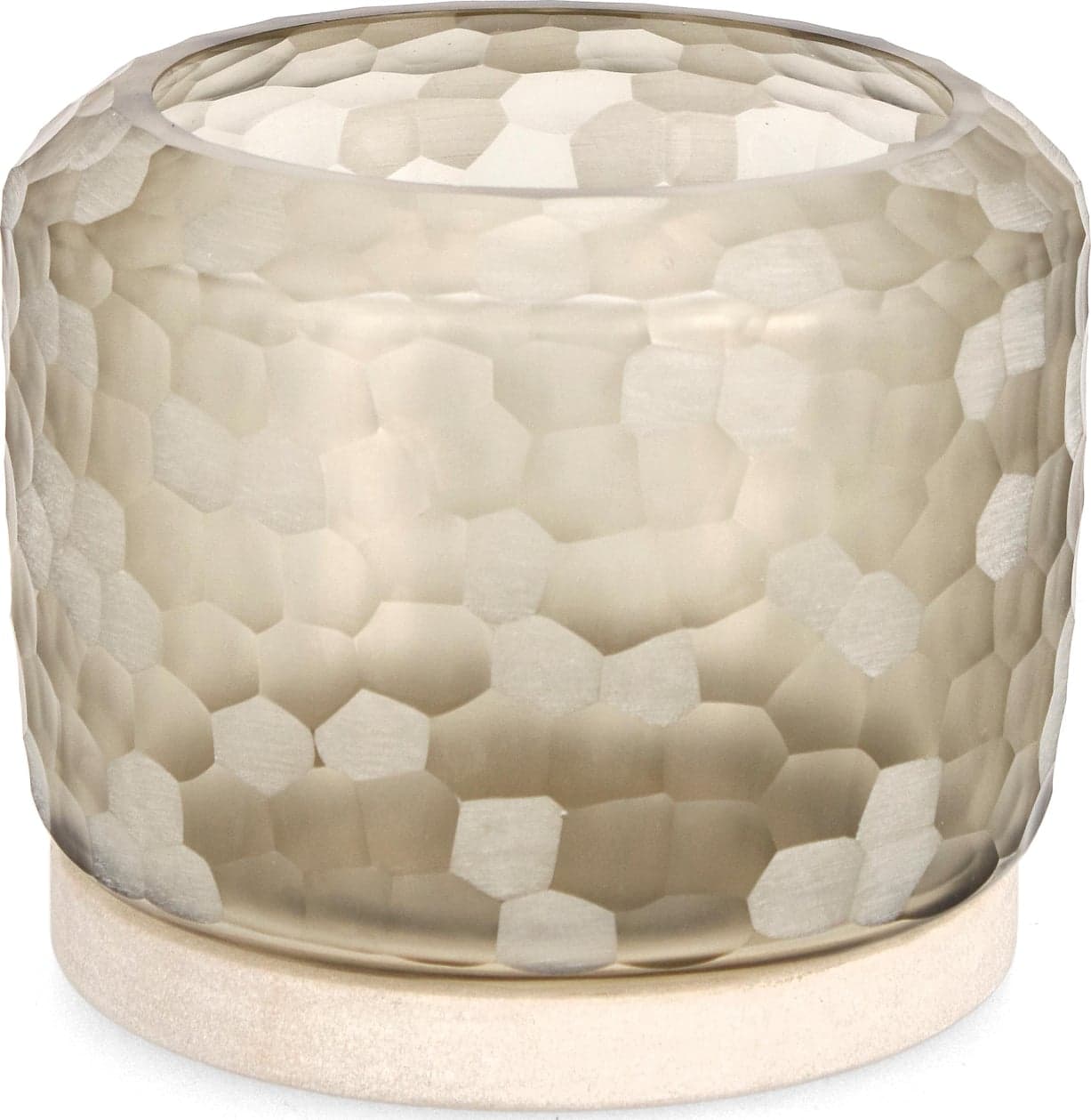 Porta candela in vetro sampur vt beige con base h19  e con base in pietra fatto a mano