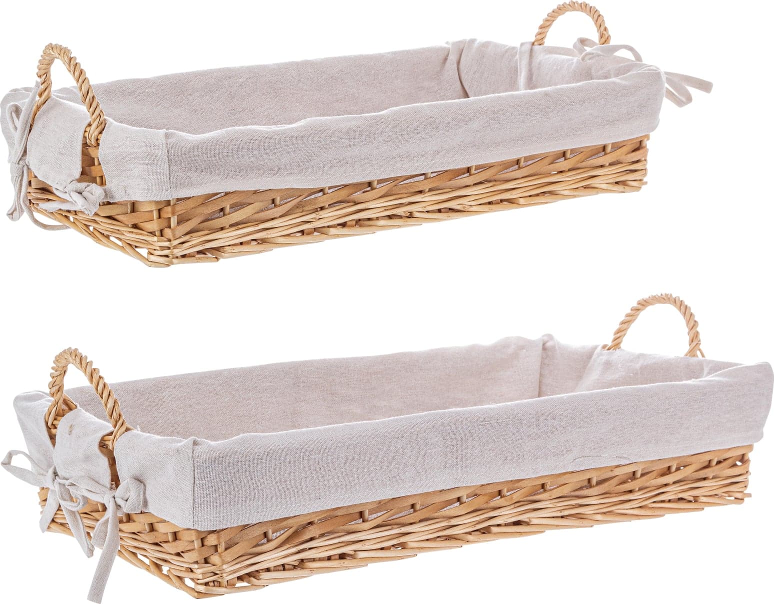 Set vassoio alesha rettangolare realizzato in vimini e trucioli, con rivestimento 100% in cotone in Vassoi da portata Decor Space - Altamura, commercioVirtuoso.it