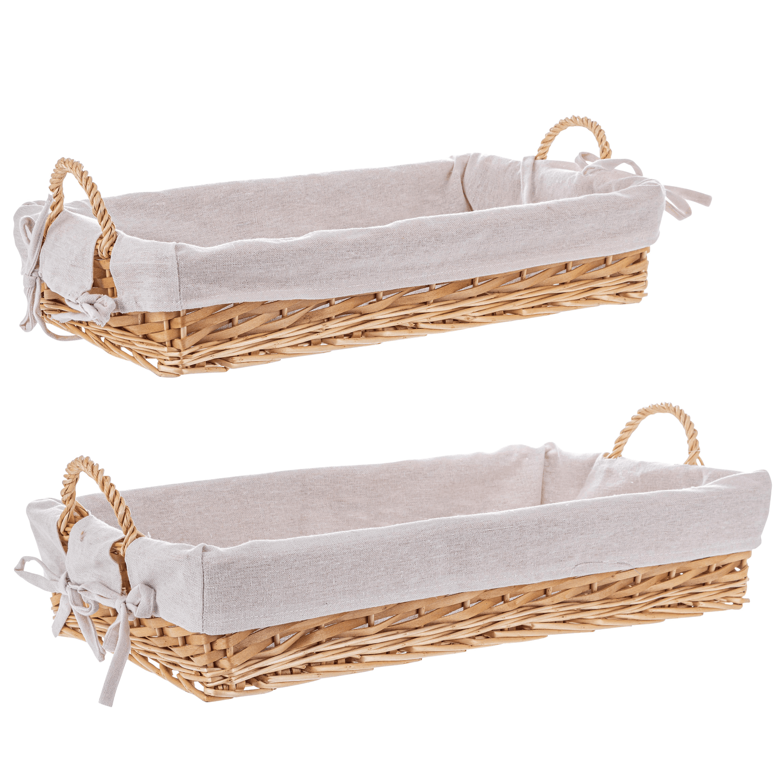 Set vassoio alesha rettangolare realizzato in vimini e trucioli, con rivestimento 100% in cotone in Vassoi da portata Decor Space - Altamura, commercioVirtuoso.it