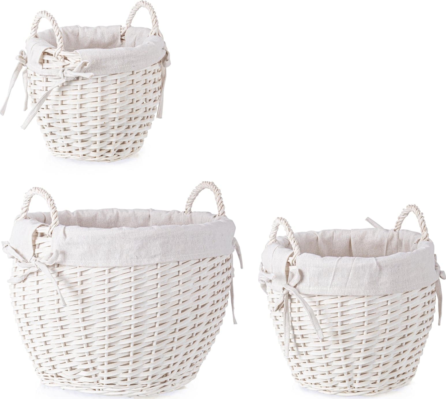 Set 3 Ceste alesha in Vimini naturale, con rivestimento 100% in cotone in Cestini da scaffale Decor Space - Altamura, commercioVirtuoso.it