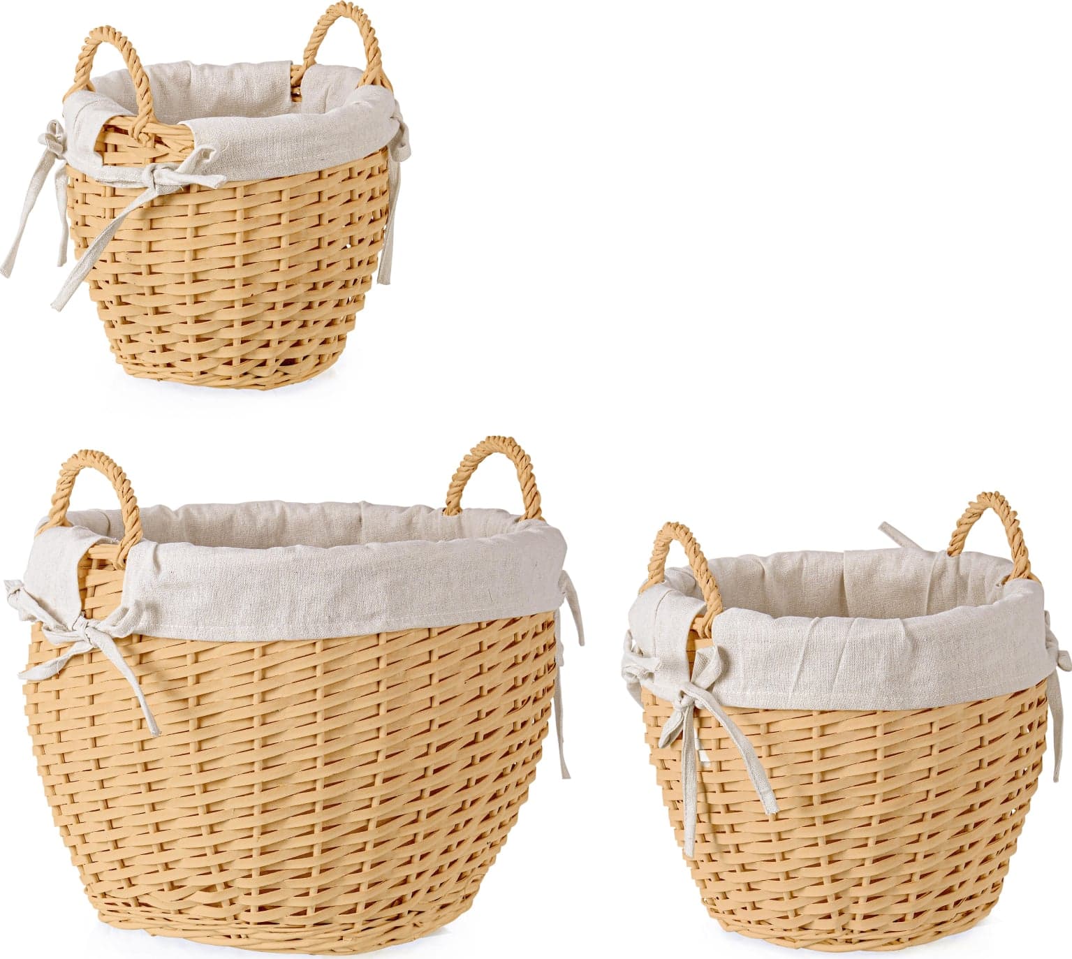 Set 3 Ceste alesha in Vimini naturale, con rivestimento 100% in cotone in Cestini da scaffale Decor Space - Altamura, commercioVirtuoso.it