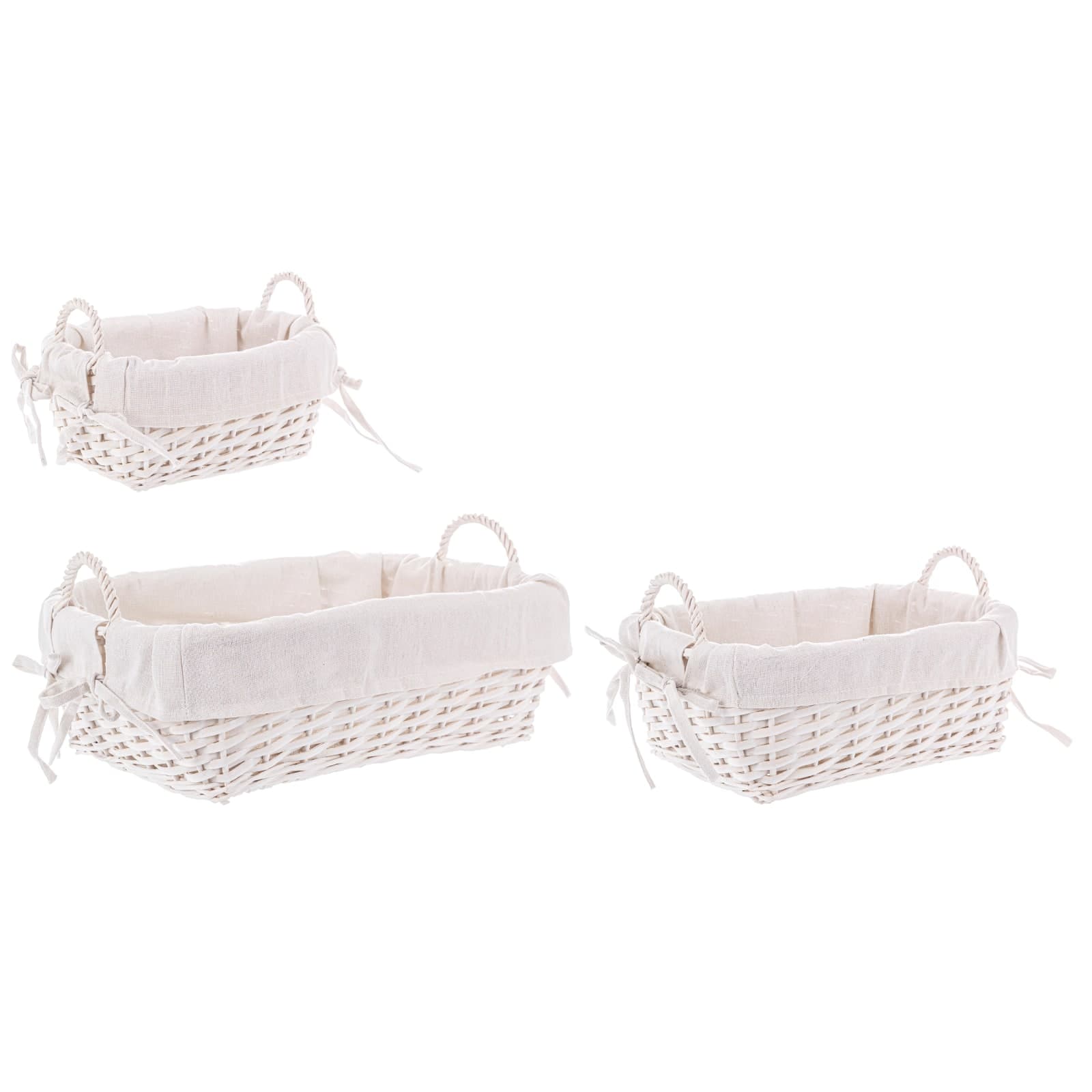 Set 3 Ceste alesha in Vimini naturale, con rivestimento 100% in cotone in Cestini da scaffale Decor Space - Altamura, commercioVirtuoso.it
