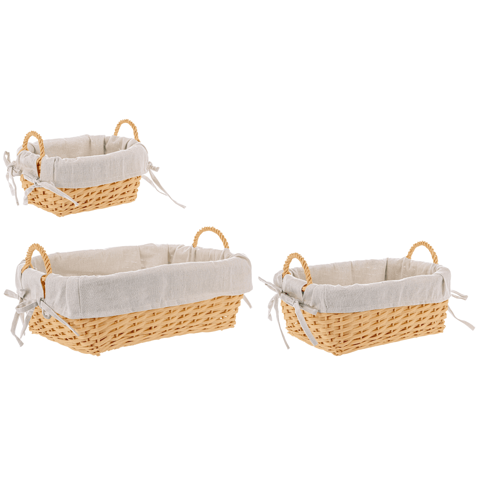 Set 3 Ceste alesha in Vimini naturale, con rivestimento 100% in cotone in Cestini da scaffale Decor Space - Altamura, commercioVirtuoso.it